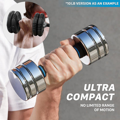 Steel Dumbbells Ultracompact & Adjustable Chrome Dumbbell with Foam Handles 5Lb 10Lb 15Lb 20Lb 30Lb 50Lb Home Gym Workout (Choice of Size)