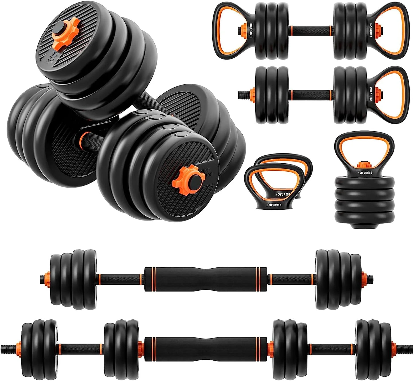 33/77 Lbs Adjustable Dumbbell Set, Free Weights Dumbbells, Barbell, Kettlebell for Workout, Black