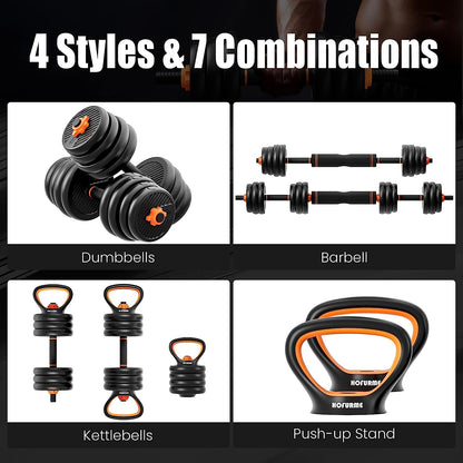 33/77 Lbs Adjustable Dumbbell Set, Free Weights Dumbbells, Barbell, Kettlebell for Workout, Black